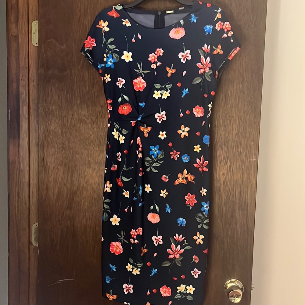 Navy Blue Floral Form Fitting Dress